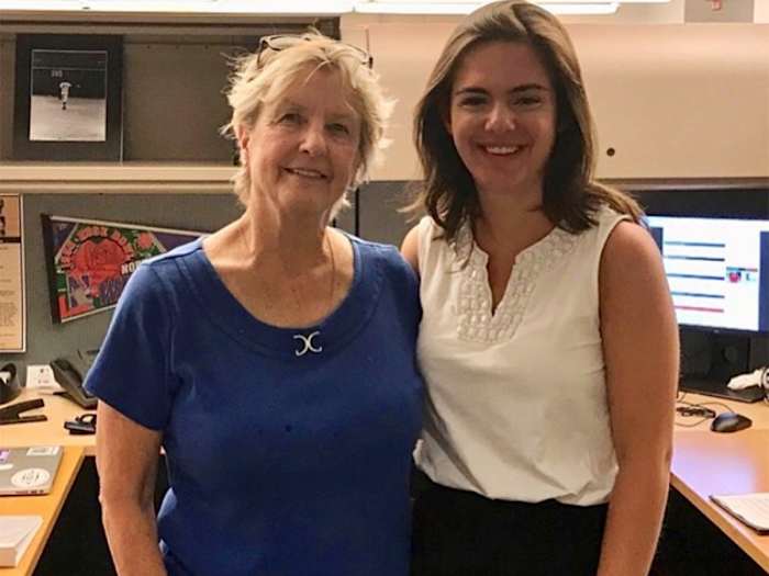 Krall with Walden Scarafile, mentor and former Commissioner of the Cape Cod Baseball League, at the MLB office in 2019.